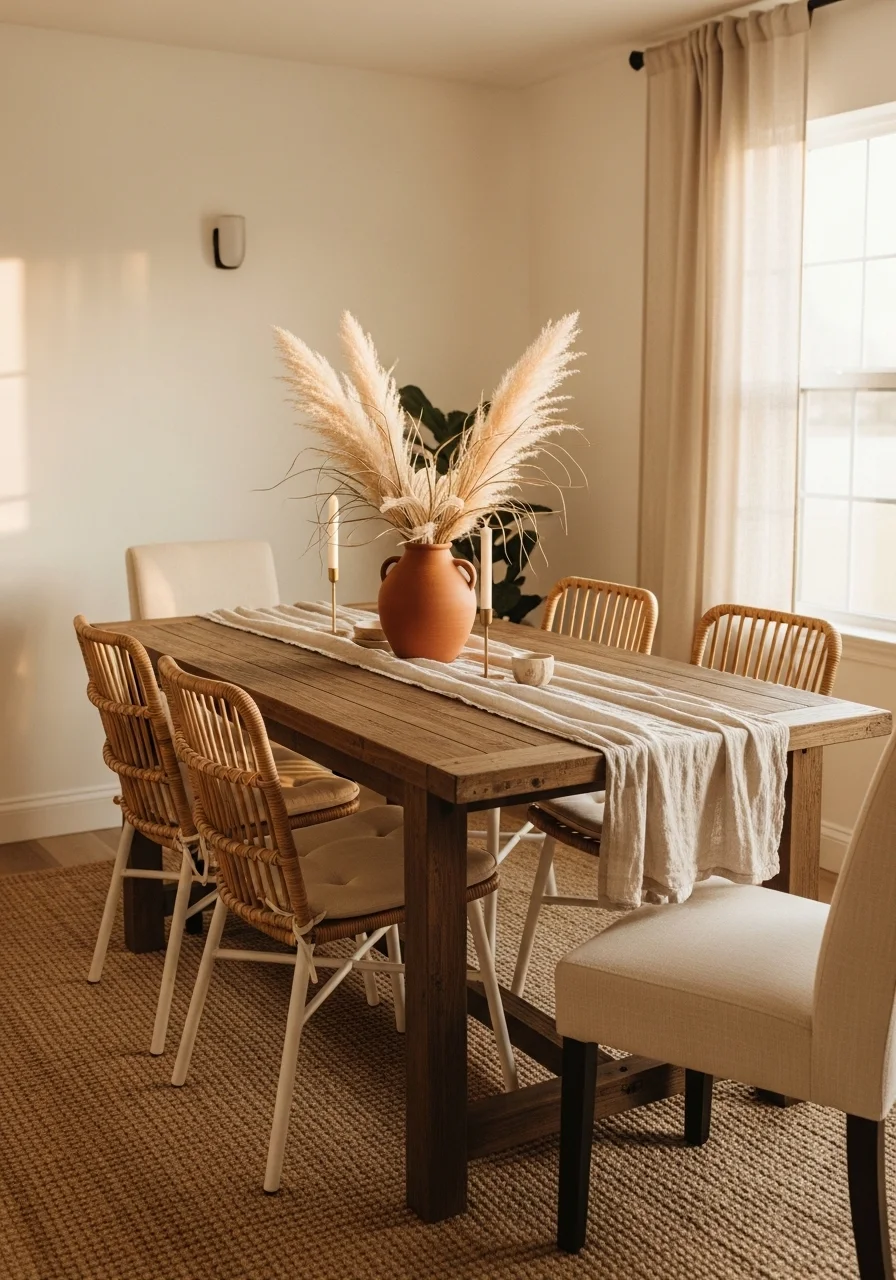 Earthy Neutral Boho Dining Room