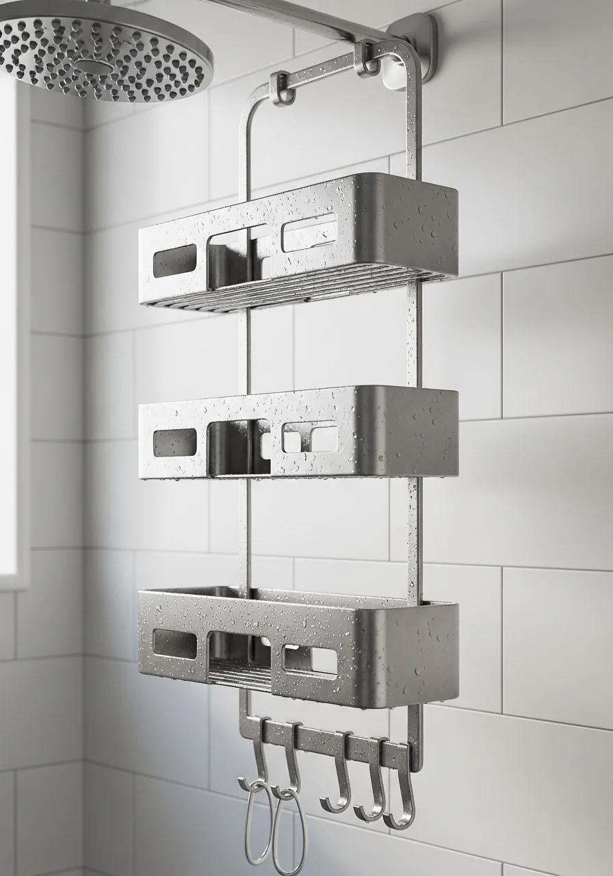 Hanging Shower Caddy with Shelf Sections