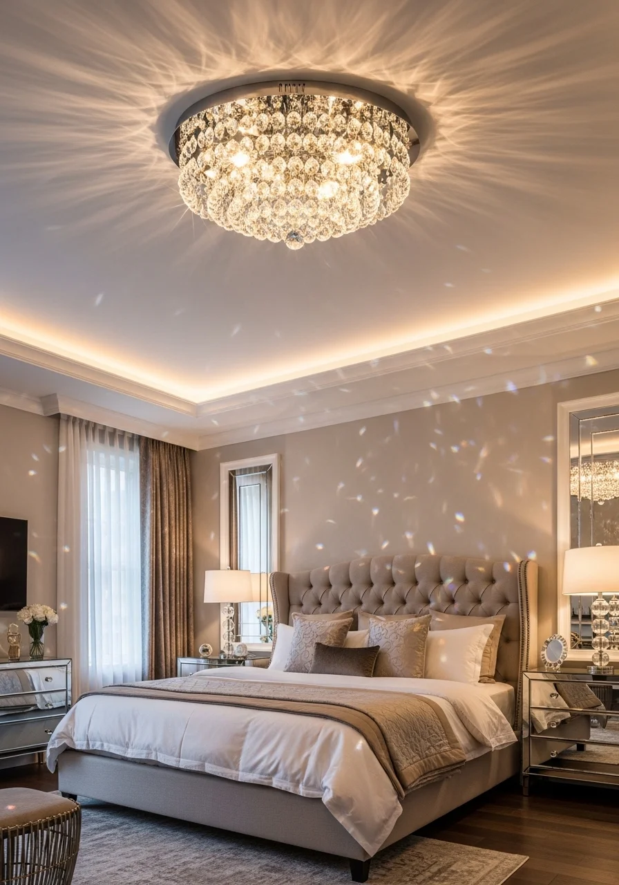 Modern Crystal Semi-Flush Chandelier