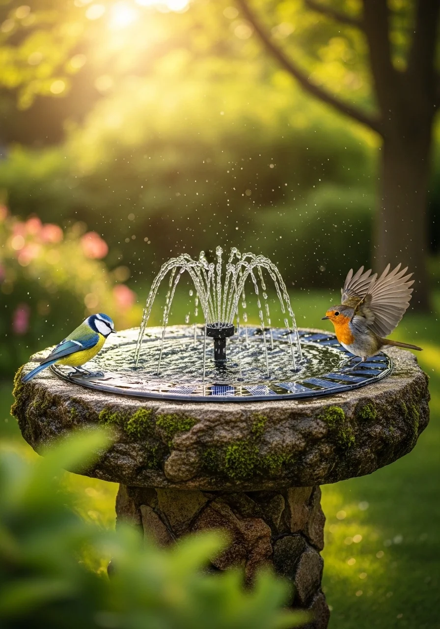 Solar-Powered Fountain Bird Bath