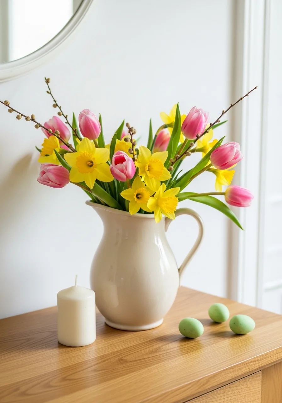 Spring Floral Pitcher Easter Vignette