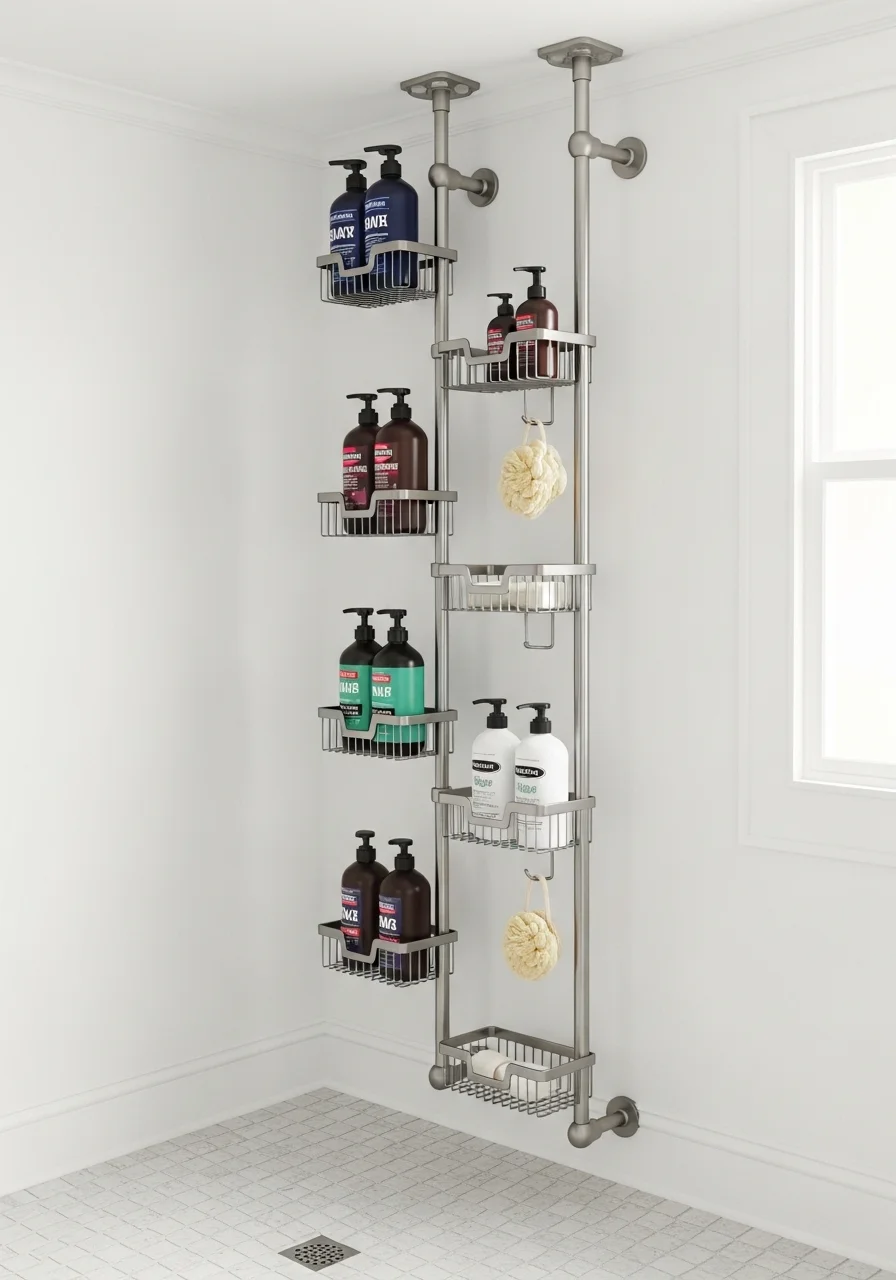 Tension Pole Shower Shelf for Adjustable Storage