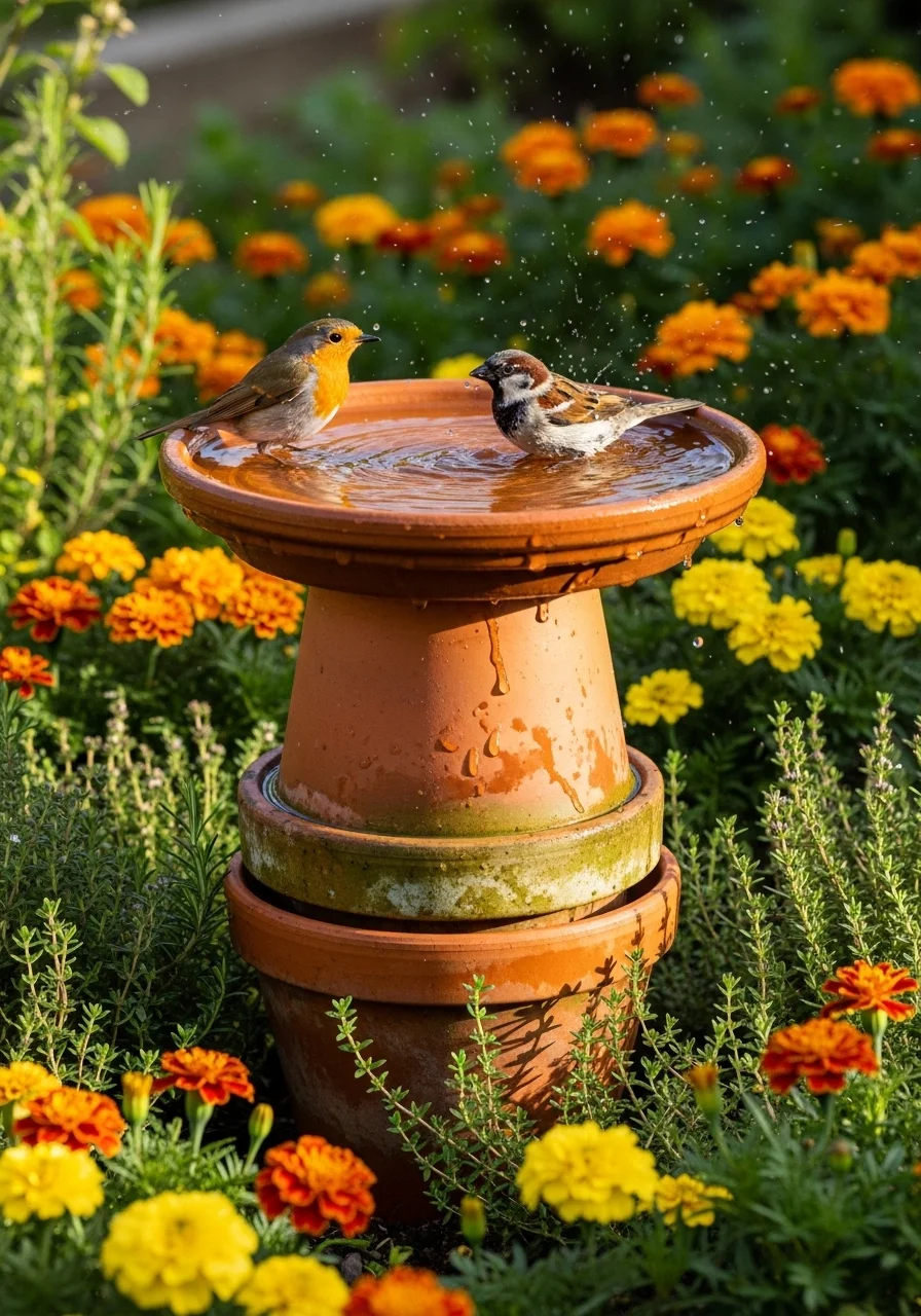 Terracotta Pot Bird Bath