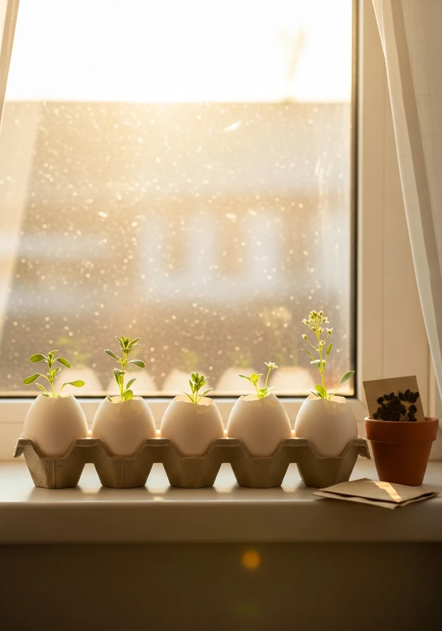 Windowsill Egg Garden Easter Vignette