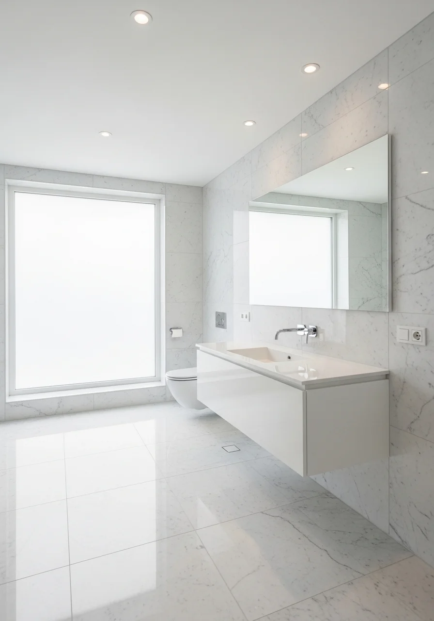 All-White Carrara Marble Bathroom