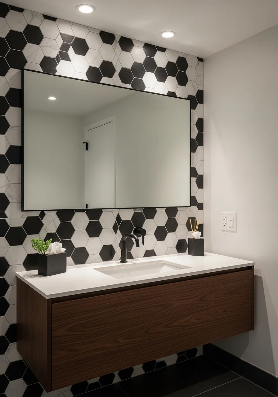 Bold Geometric Bathroom Backsplash