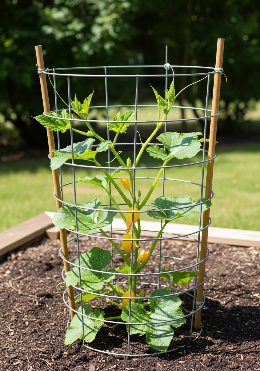 Grow Small Squash Varieties Vertically With Tomato Cages