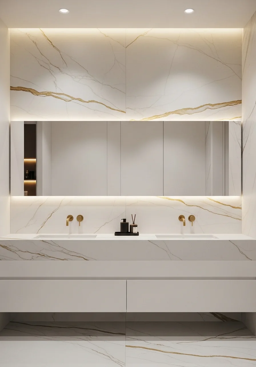 Large Format Slab Bathroom Backsplash
