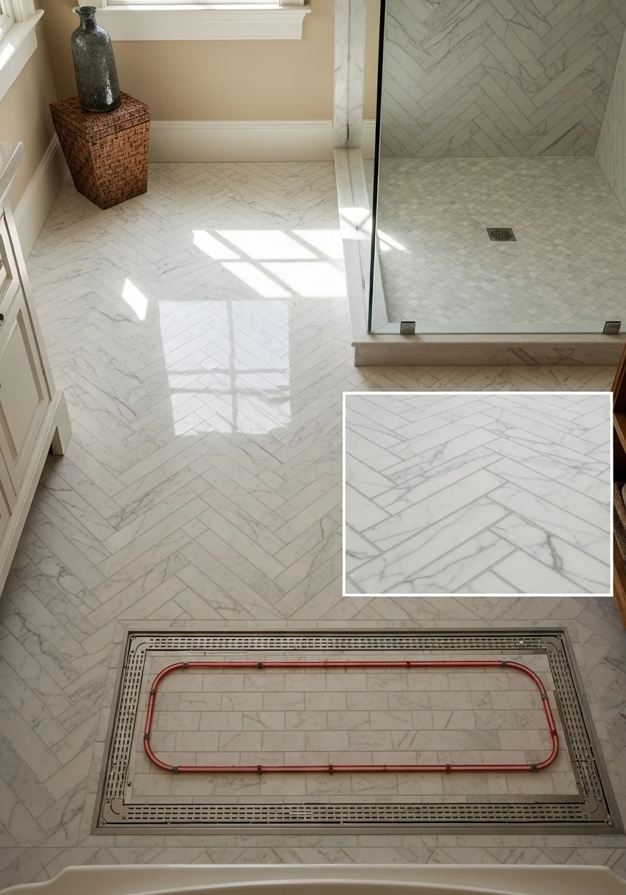Marble Bathroom Floor with Heated Tiles