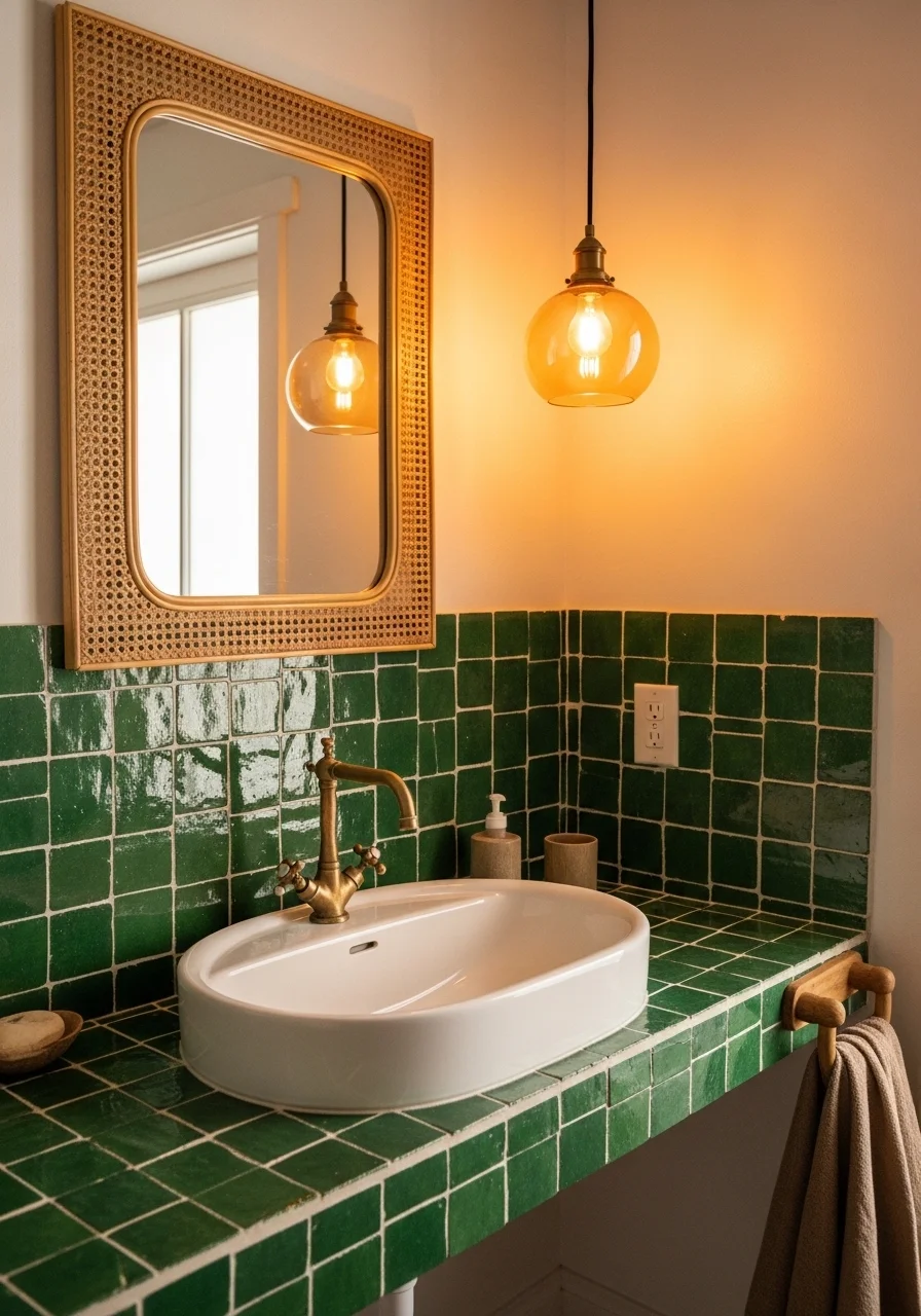Zellige and Handmade Tile Bathroom Backsplash