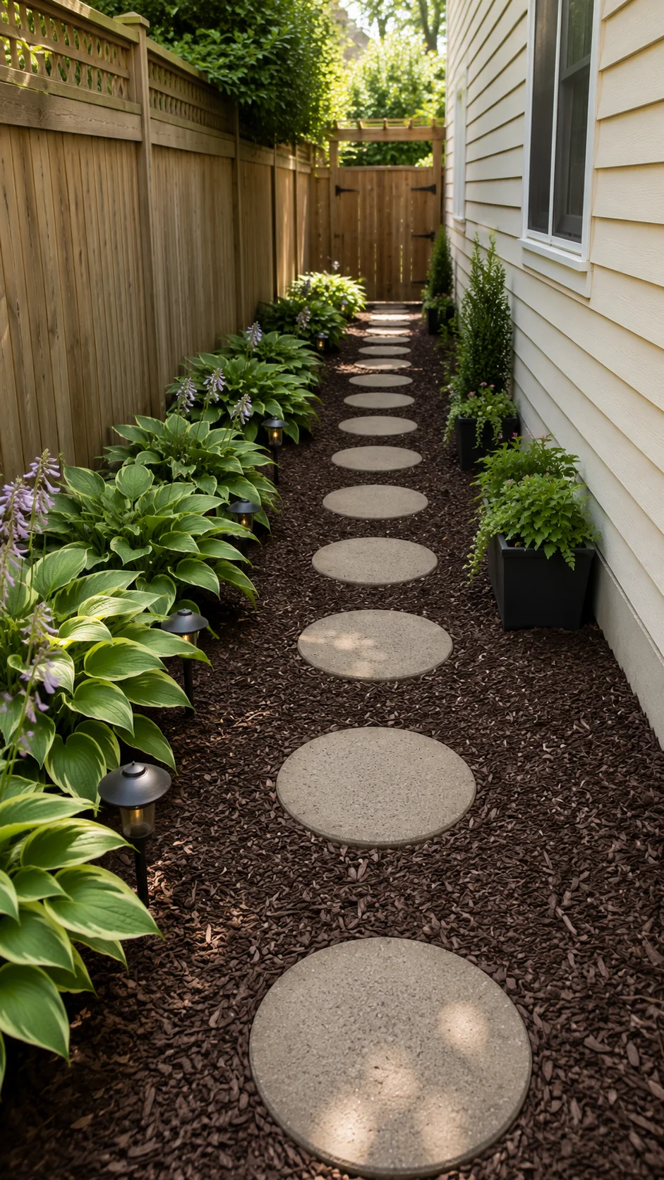 Concrete Stepping Stones in Mulch