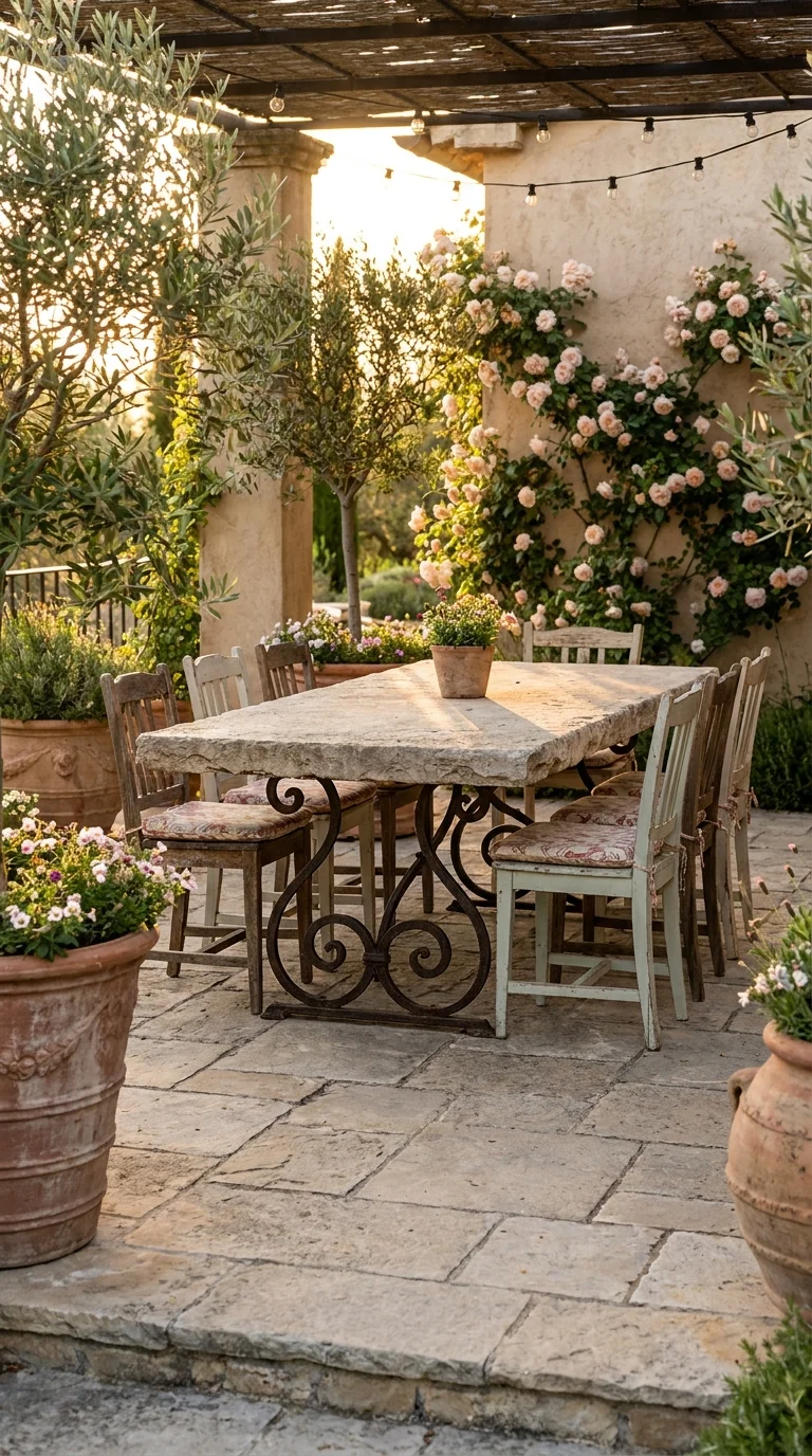 Install a Stone or Tiled Outdoor Dining Table