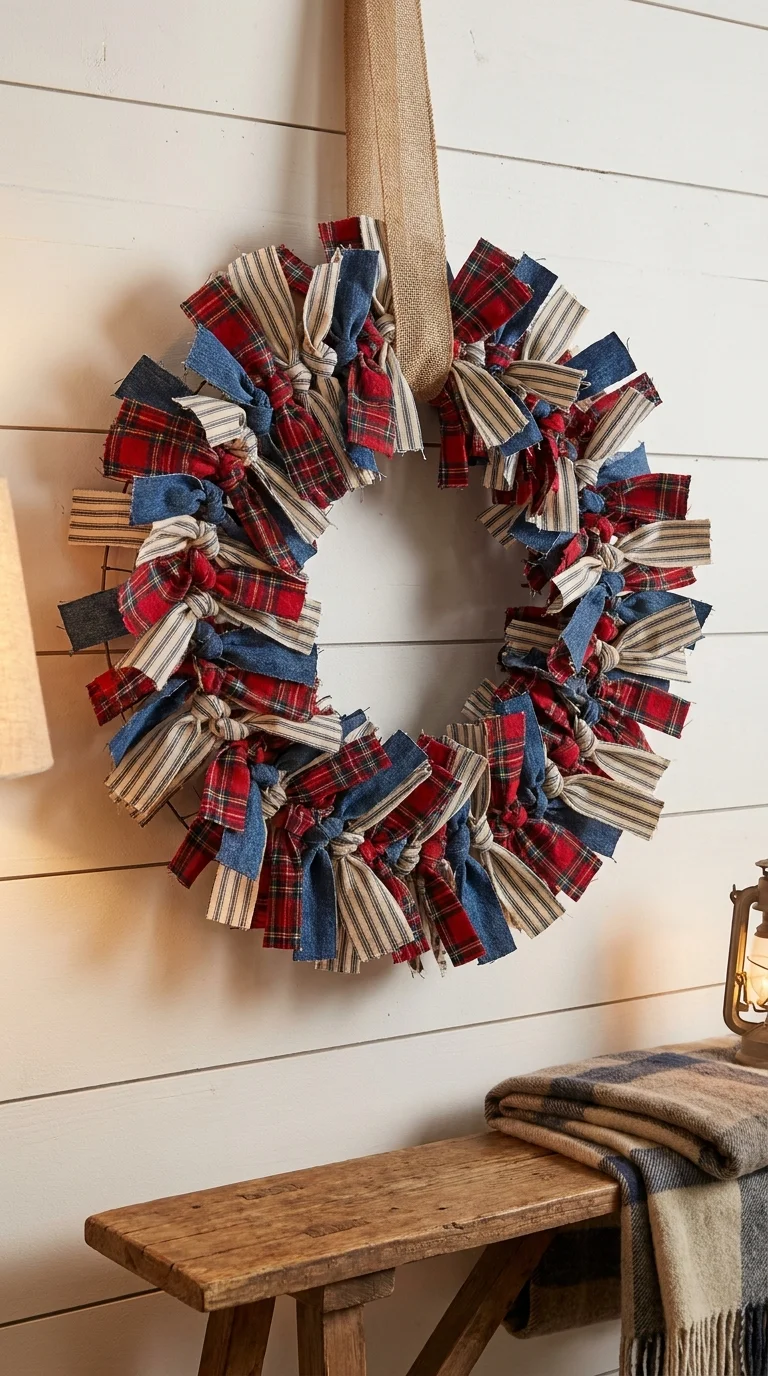 Fabric-Strip Rag Wreath
