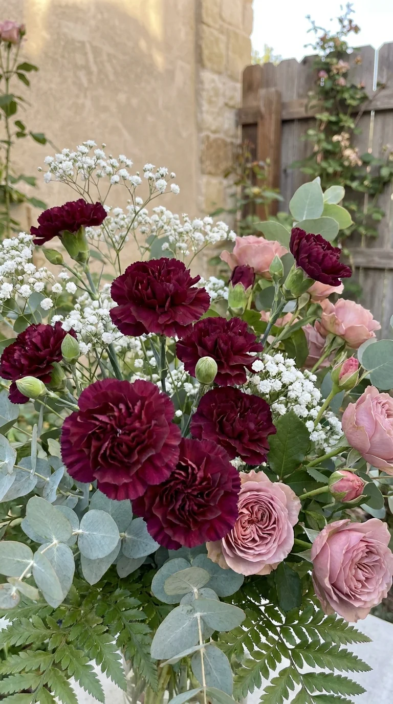 Burgundy Carnations for a Full, Romantic Look