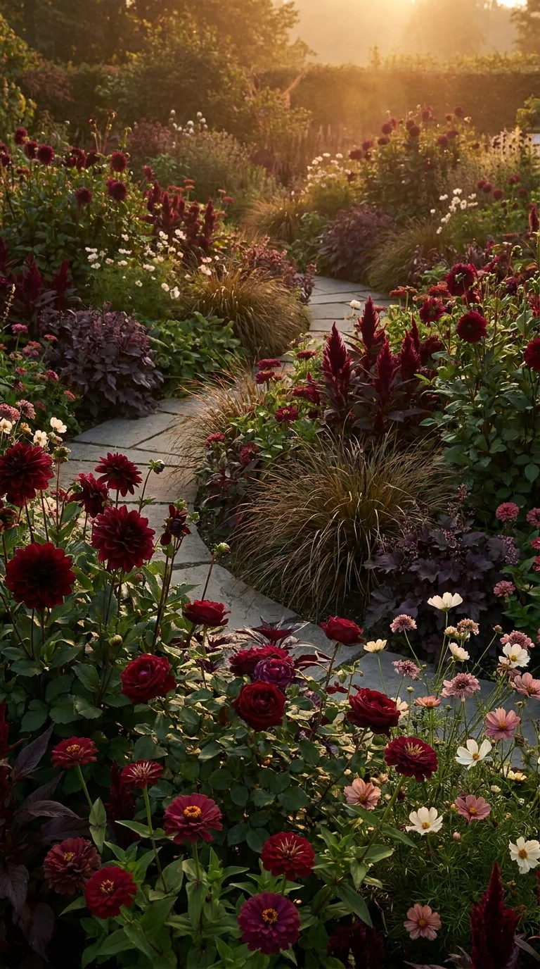 Burgundy Flowers With Dark Foliage