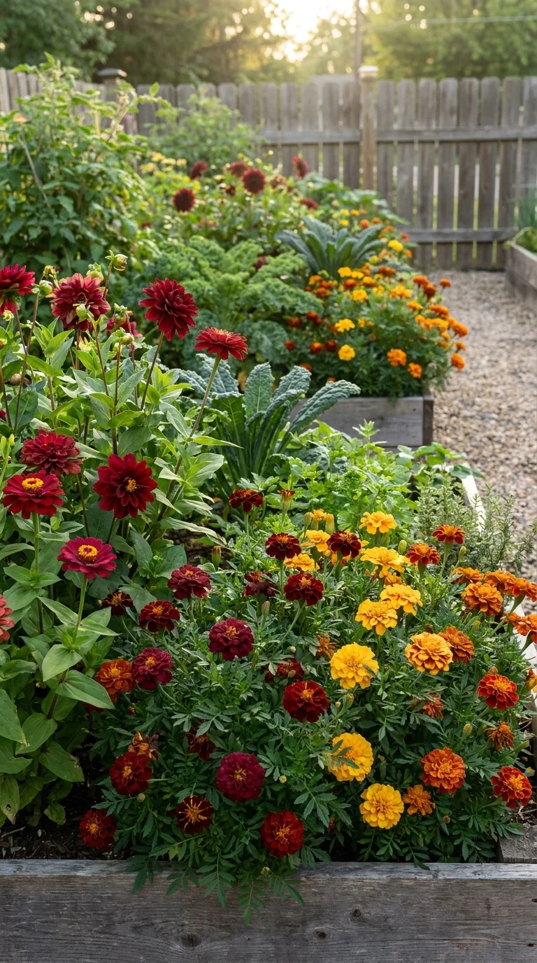 Burgundy Marigolds for a Bold Contrast