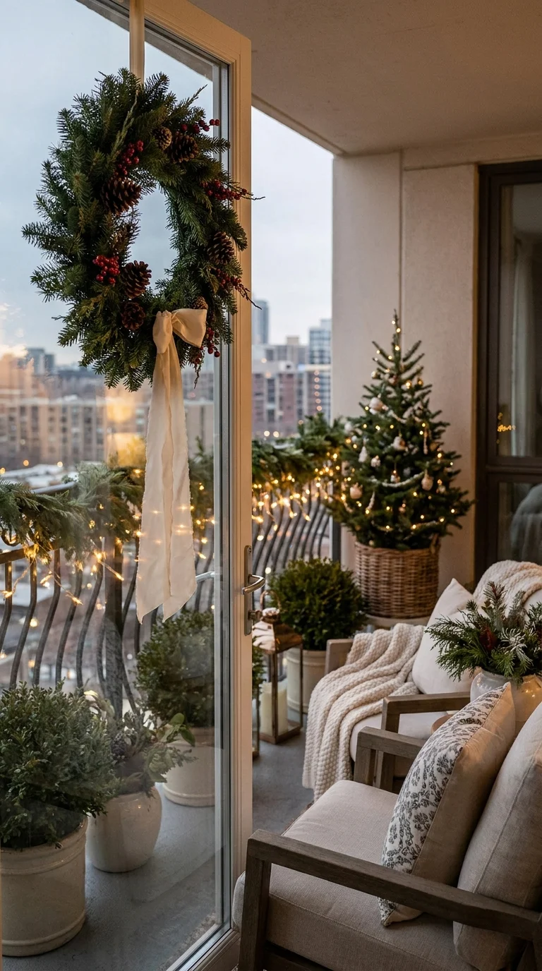 Add Christmas Wreaths to the Balcony Door